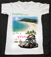 เสื้อยืดคอวีพร้อมสกรีนลายแหล่งท่องเที่ยว ลายชุมพร